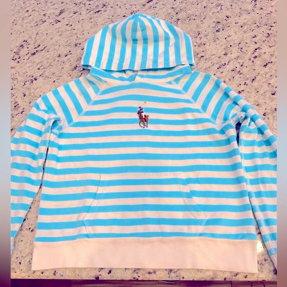 EUC Polo by Ralph Lauren Striped Terry Hoodie, girl’s size Large (12-14)